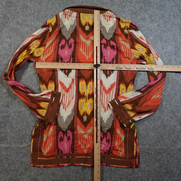Tory Burch Top Womens 6 Ikat Tunic Long Sleeve Boho Southwestern Brown Pink - Picture 7 of 10